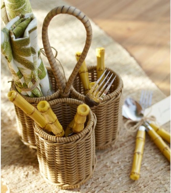 AllWeather Wicker Flatware Caddy Modern Utensil Holders And Racks