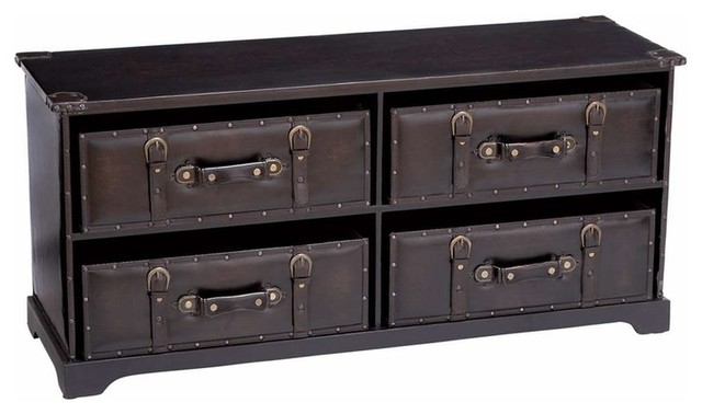 66859 Wood Leather CABINET 43"W, 20"H- More Storage And Seating Brand 