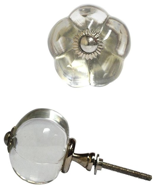 Clear Glass Melon Knobs, Set of 2 Contemporary And Drawer