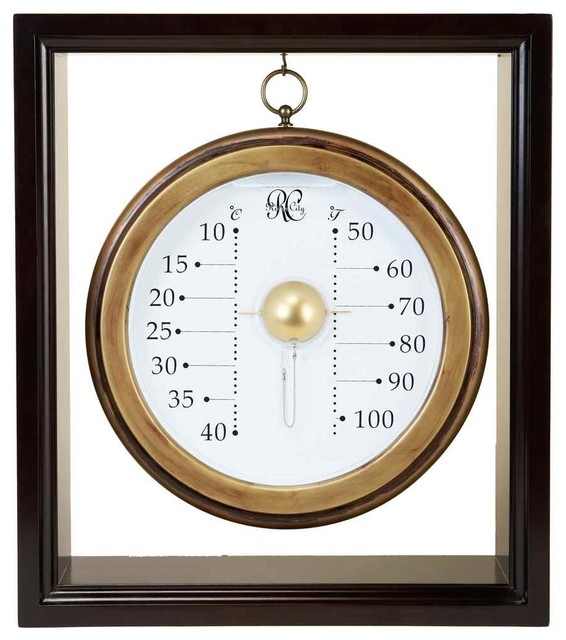 Cherry & Gold Finish Desktop Liquid Galileo Thermometer Traditional