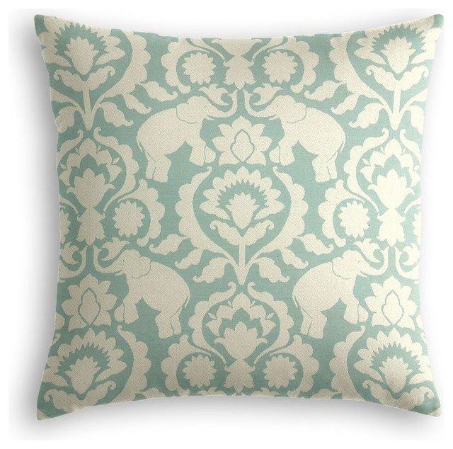 Damask Aqua Blue Elephant Throw Pillow - Mediterranean - Decorative Pillows - by Loom Decor