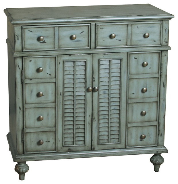 Handpainted Distressed WeatheredBlue Finish Accent Chest