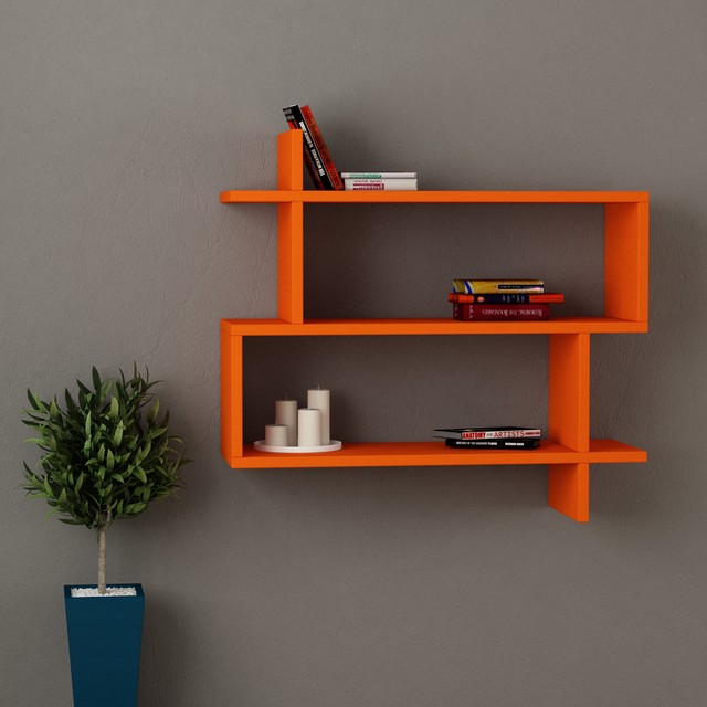 Paralel Wall Shelf Orange Contemporary Display And Wall Shelves