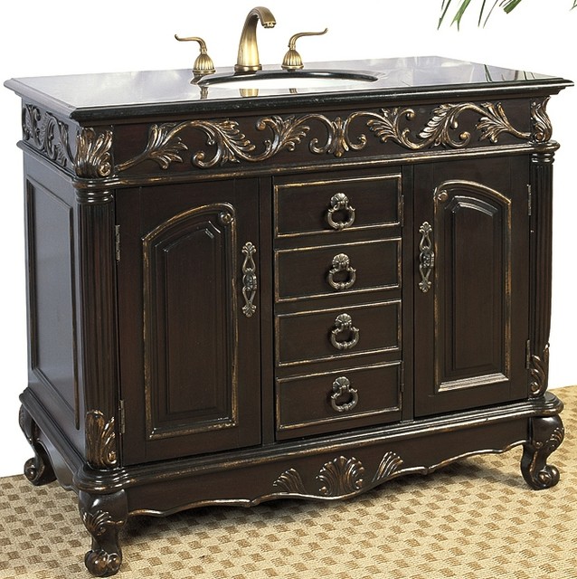 Queen Anne Style Vanity in Distressed Espresso Finish With Sink