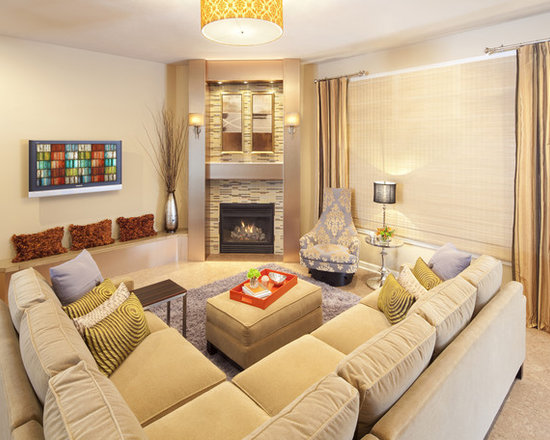 Living Room With Corner Fireplace And Tv