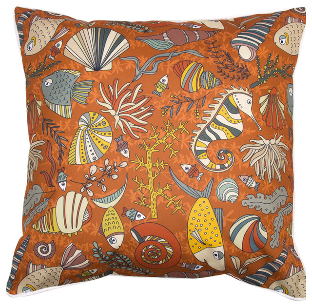 Sea Life Rust Pillow - Beach Style - Decorative Pillows - by Island Girl Home, Inc.