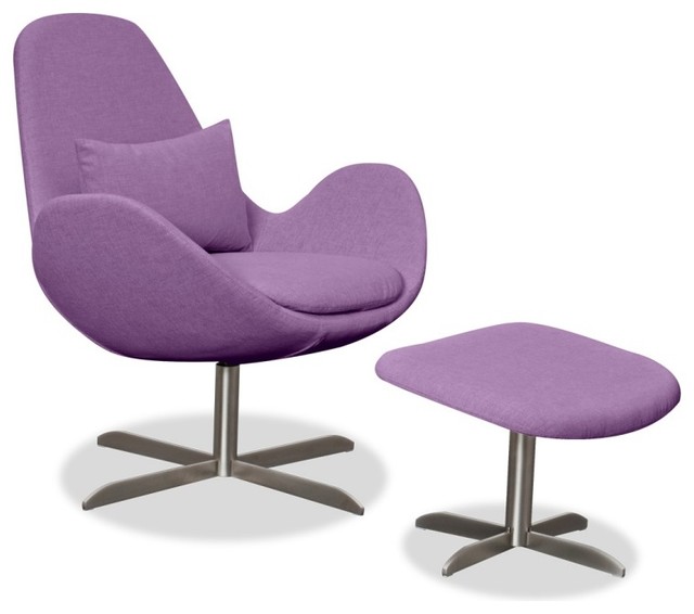 Loungesessel Houston Flieder niedrig mit Hocker - Mid-Century - Sessel