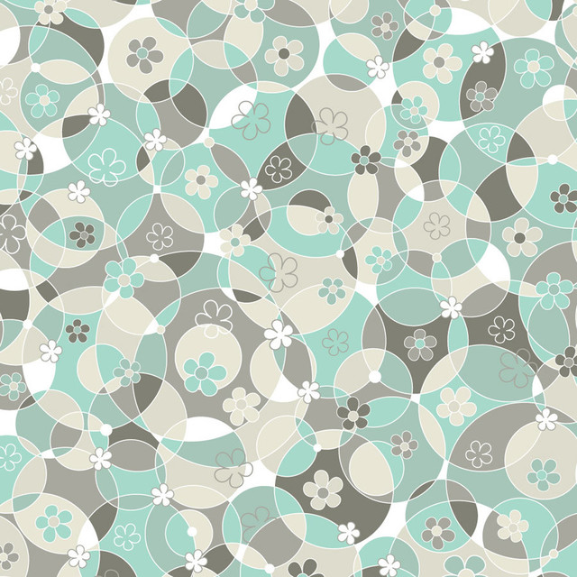 Circles and Daisies - Teal Wall Mural - Contemporary - Wallpaper - by
