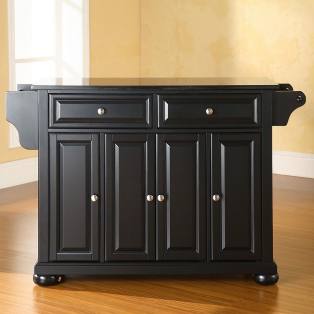 Alexandria Solid Black Granite Top Kitchen Island traditionalkitchenislandsandkitchencarts