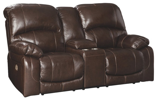 Bowery Hill Leather Power Reclining Loveseat In Chocolate