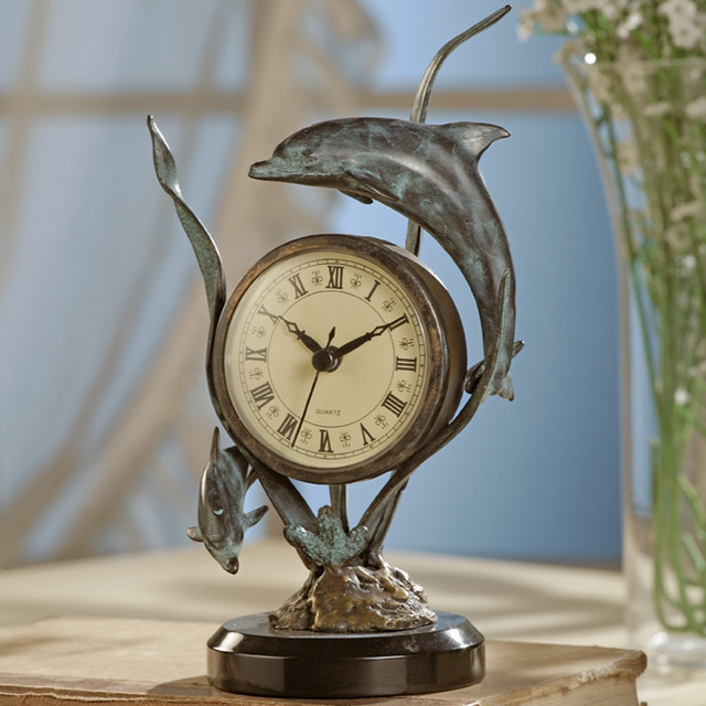 Dolphin Table Clock Tropical Clocks atlanta by Iron Accents