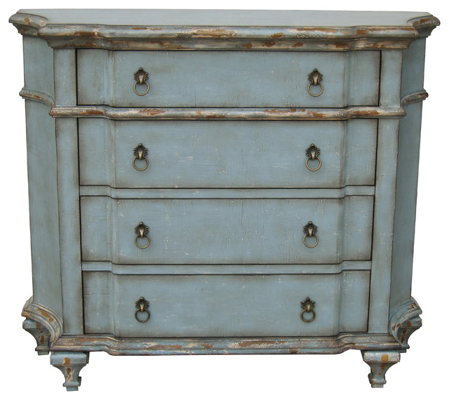 Handpainted Distressed Pastel Blue Finish Accent Chest Contemporary