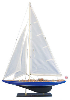 Wooden Velsheda Model Sailboat Decoration, 35" - Beach Style 