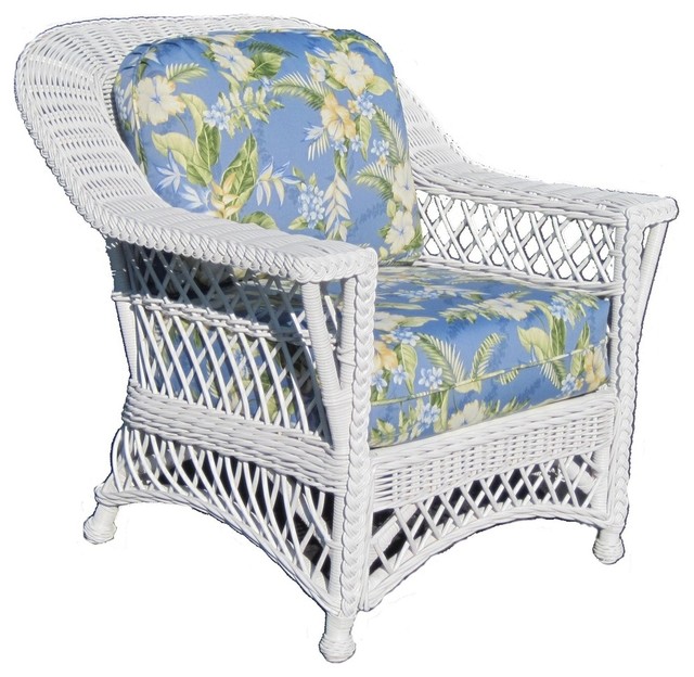 Bar Harbor Arm Chair in White, Jamaica Mist Fabric Tropical