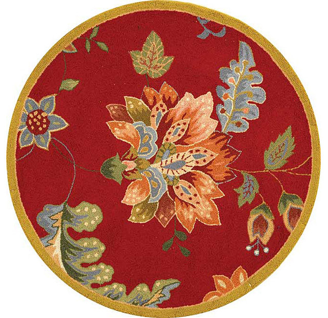 Handhooked Botanical Red Wool Rug (3' Round) Contemporary Rugs