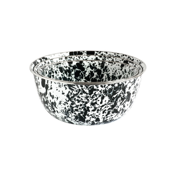 Enamelware Mixing Bowl Set, 3Piece, White and Black Splatter Traditional Mixing Bowls by