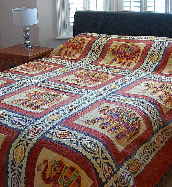 Elephant Applique Indian Bedspread Asian Bedspreads By Majestic Elephant Applique Indian Bedspread Asian Bedspreads By Majestic India