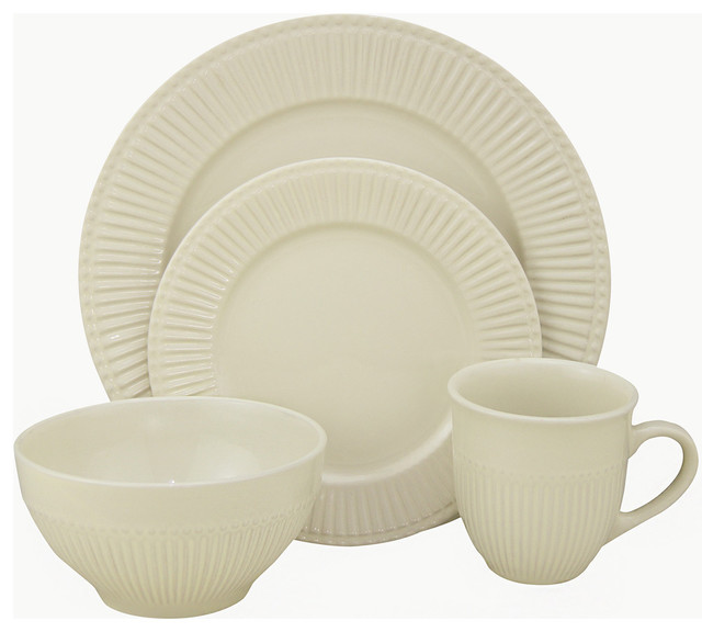 Lorren Home Trends 32piece Embossed Ivory Stoneware Dinner Set