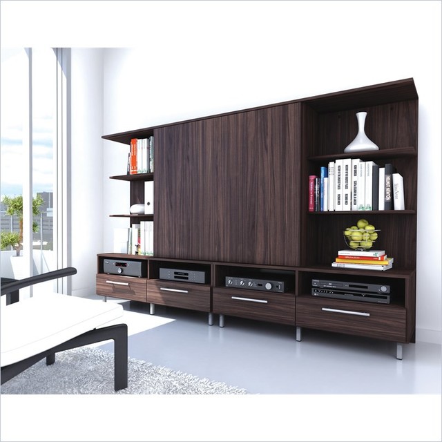 Sonax Contemporary Entertainment Center in Ebony Pecan Finish Modern