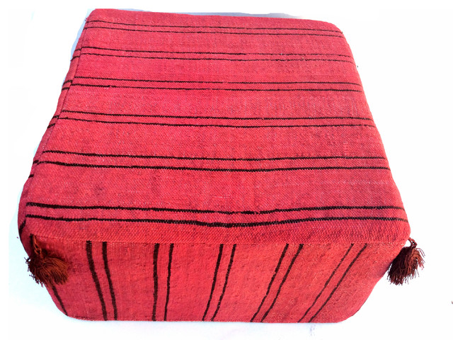Moroccan Hand-Woven Kilim Wool Square Pouf - Mediterranean - Floor Pillows And Poufs - by ...