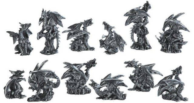 Miniature Silver Dragon Figurines Set of 12 - Contemporary - Decorative Objects And Figurines