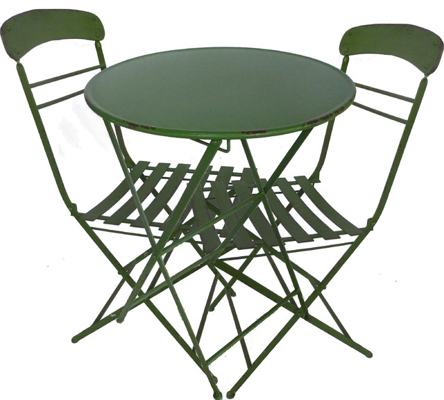 3Piece Metal Table and Chairs Set, Green Rustic Kids Tables And