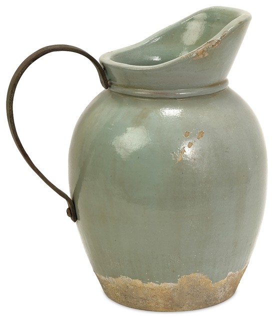Rustic Blue Small Pitcher With Metal Handle Transitional Pitchers