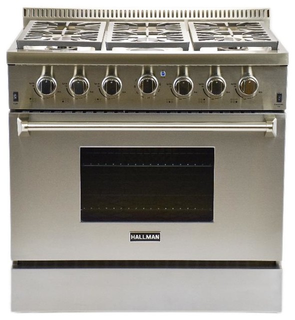 Hallman 36" 6 Burner Professional Convection Gas Range, Natural Gas
