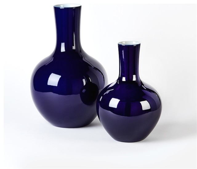 Tozai Imperial Blue Set of 2 Medium Straight Neck Vases modernvases