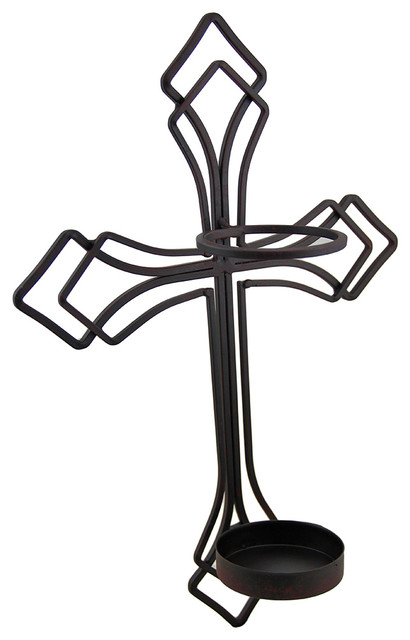 Rustic Brown Metal Cross Wall Sconce - Eclectic - Candleholders - by Zeckos