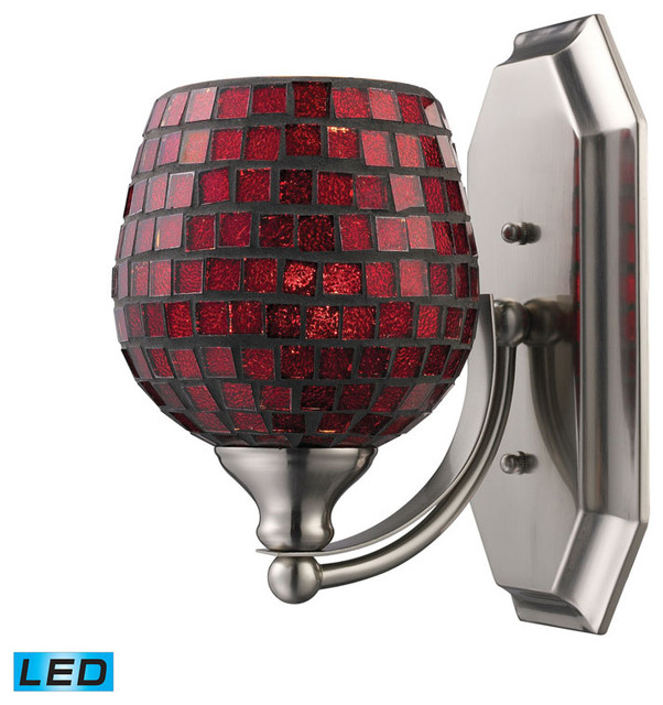 1-Light Vanity, Satin Nickel and Copper Mosaic Glass, LED - Transitional - Bathroom Vanity ...