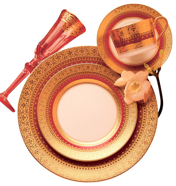Imperial Gold Burgundy 5Pps Traditional Dinnerware Sets by