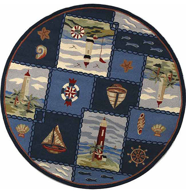 Safavieh Handhooked Nautical Blue Wool Rug (5'6 Round) Contemporary