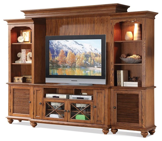 4Pc Entertainment Center in Northwoods Oak Finish Traditional
