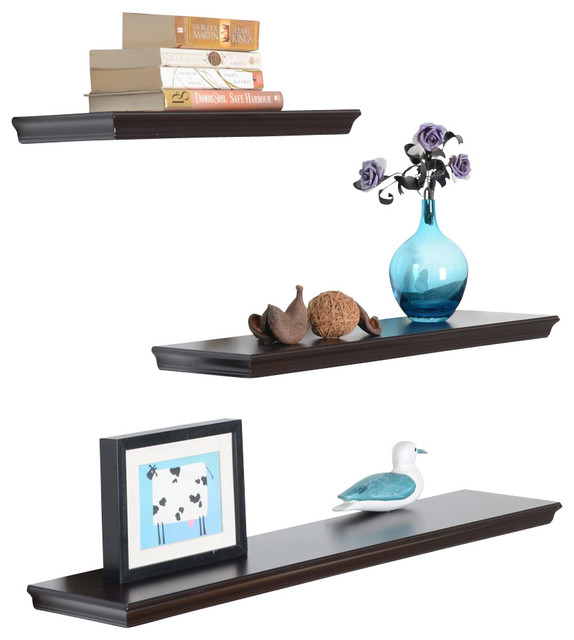 Dover 3Piece Display Shelves Set, Espresso Contemporary Display And Wall Shelves by