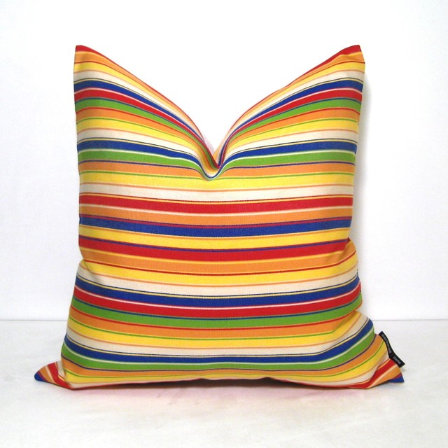 Red Green Blue Yellow Pillow by Mazizmuse Eclectic Outdoor Cushions