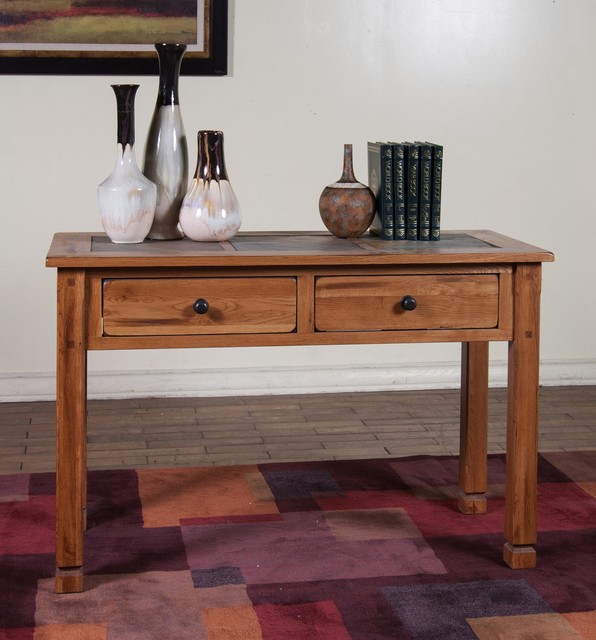 Sunny Designs Sedona Sofa Console Table with Slate Top In Rustic Oak