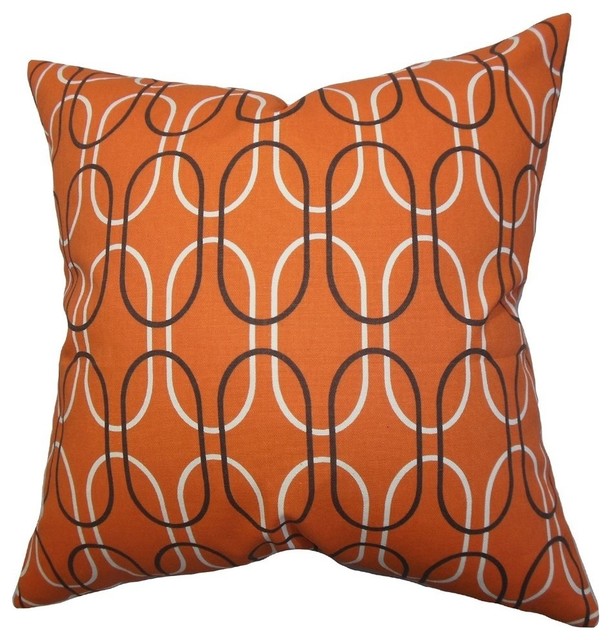 Ickitt Geometric Pillow Orange Contemporary Decorative Pillows by The Pillow Collection