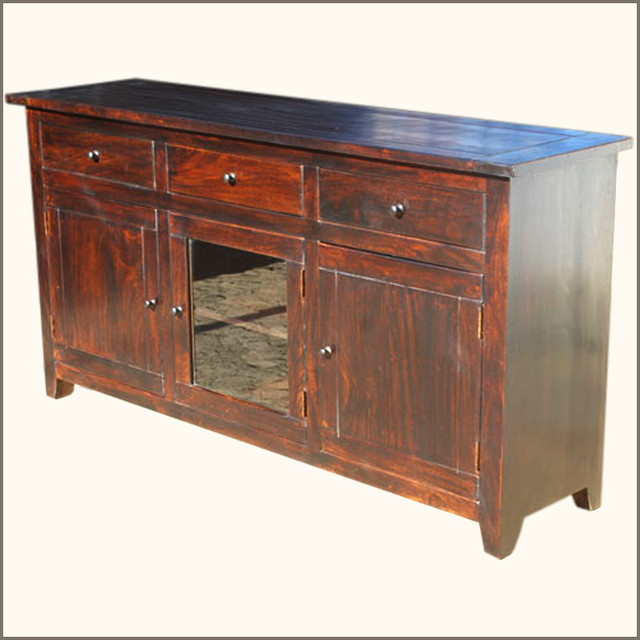 Rustic Glass Door Buffet 3 Drawer Storage Sideboard Farmhouse Buffets And Sideboards