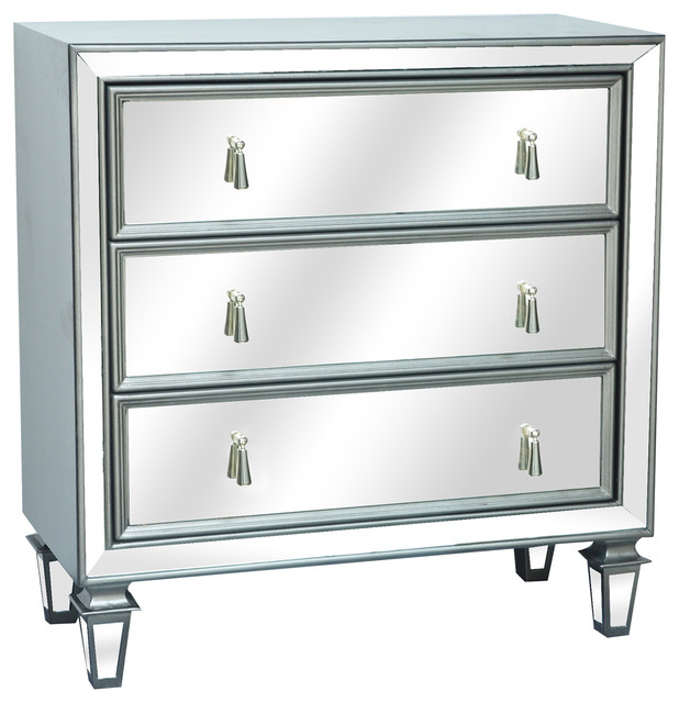 Hollywood 3Drawer Gunmetal & Mirrored Chest Contemporary Accent