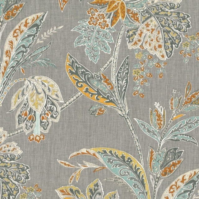 Paisleystyle Floral Fabric, Gray Traditional Upholstery Fabric
