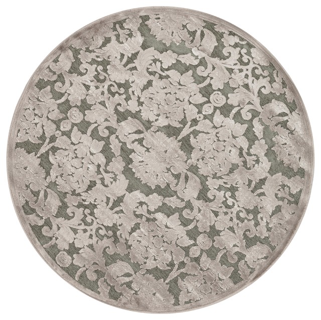 Madison Taupe/ Grey Floral Chenille Rug (3'10 Round) Contemporary