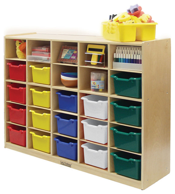 Ecr4Kids 25 Tray Mobile Storage With Assorted Bins Contemporary Toy Organizers by