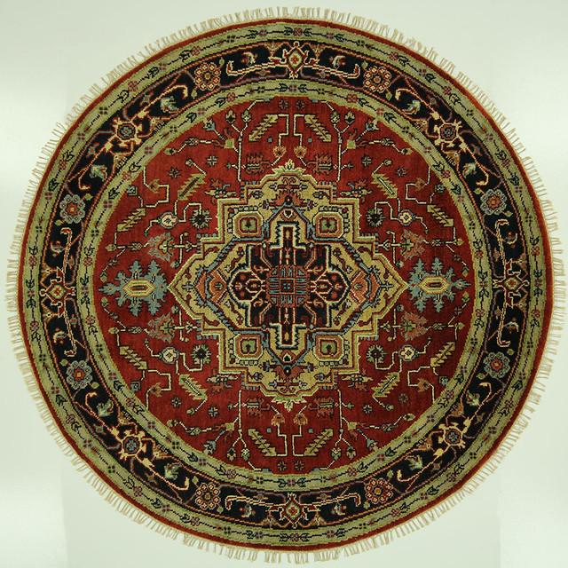 6' Round Medallion Design Hand Knotted 100 Wool Red Heriz Serapi Area