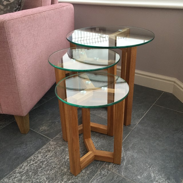 Bristol Oak & Glass Nest of Tables Contemporary Side Tables & End