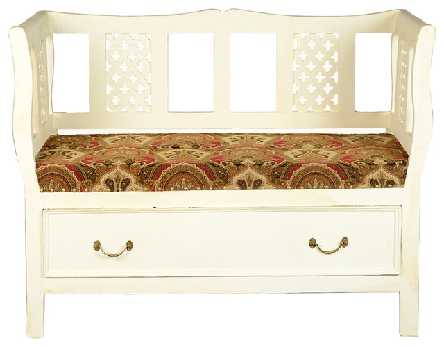 Indian Rosewood & Fabric Upholstered Patio Sofa Bench with Storage