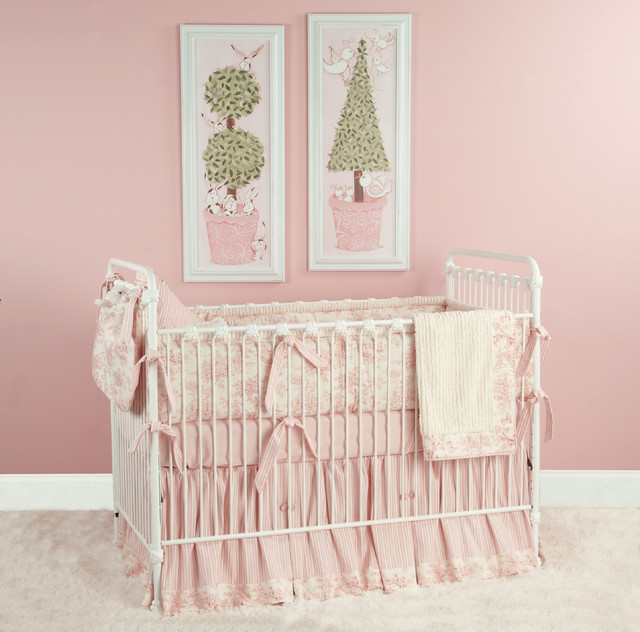 Doodlefish Toile Crib Bedding Pink Traditional Baby Bedding