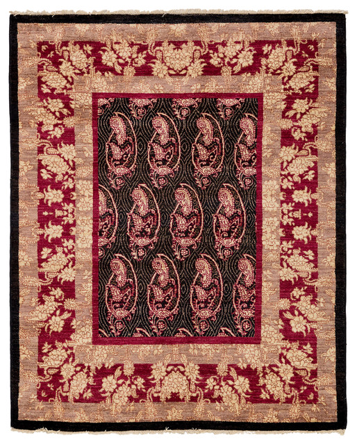 Suzani Wool Area Rug, Black, 4x6 Modern Area Rugs by Solo Rugs