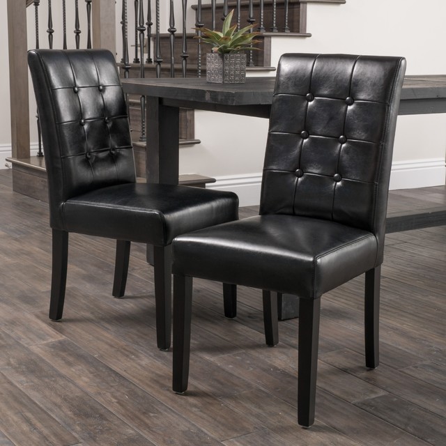 Christopher Knight Home Roland Black Leather Dining Chairs (Set of 2