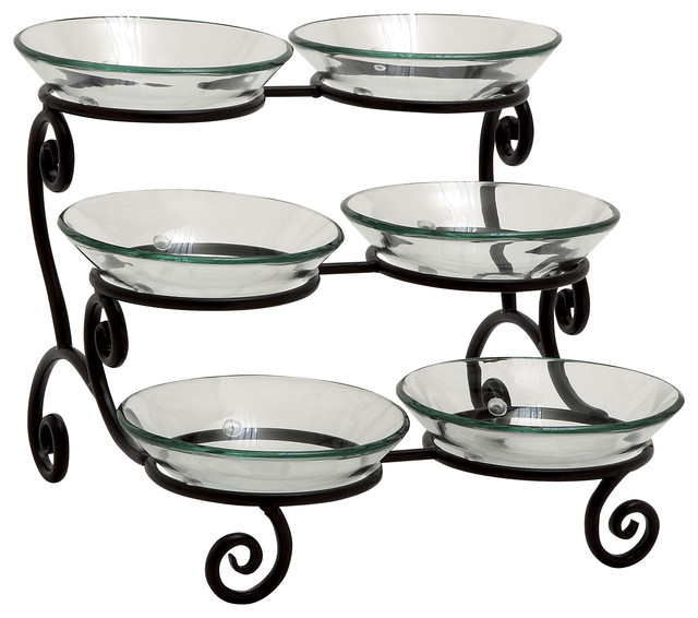 Metal and Glass 6Bowl Caddy Server Modern Serving Dishes